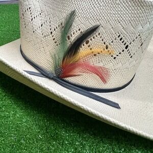 Vintage Wranglers Cowboy Hat Size 7 1970s Straw With Feather Western EUC Mint